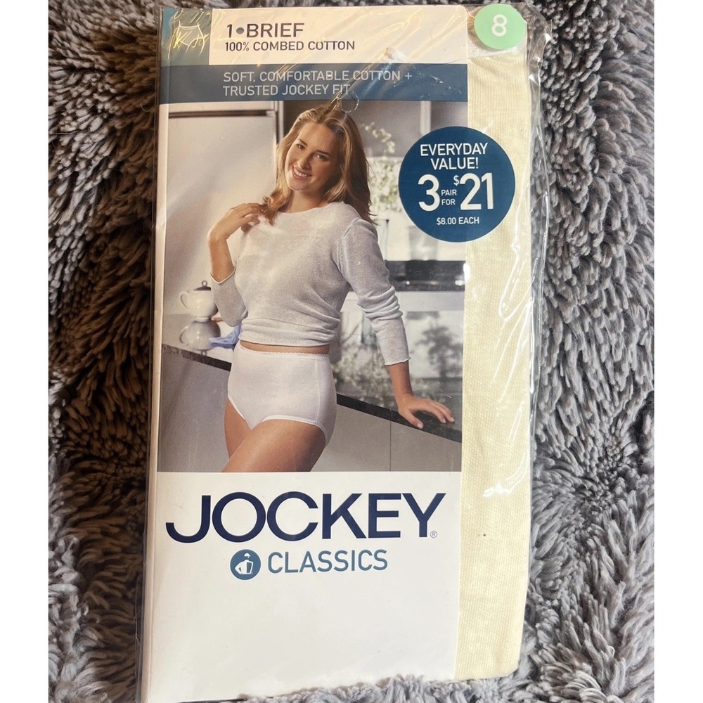 NOS Jockey Classics Cotton Brief Cream Size 8 Full Coverage Underwear